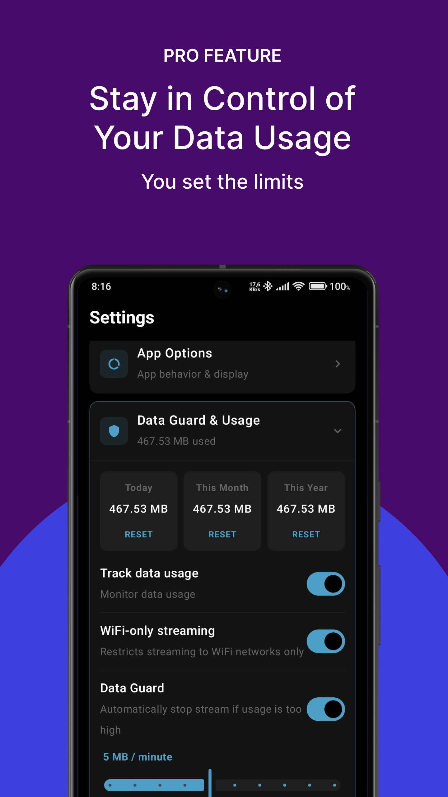 Data Guard settings screen